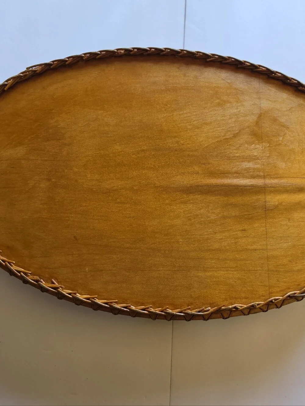 Asian Vintage Wicker Serving Tray Foil Paper Art Glass Top - 19
